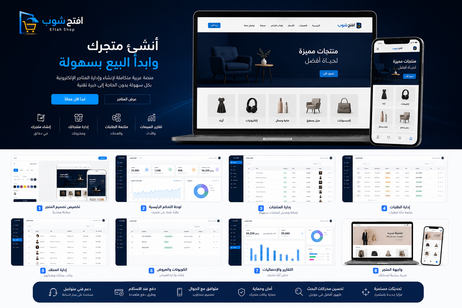 صورة مشروع افتح شوب — منصة عربية لإنشاء وإدارة المتاجر الإلكترونية لصالح ثراء تك — منتج تقني مملوك للشركة